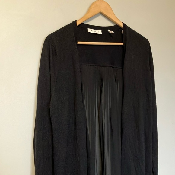 Sandro Silk Cotton cashmere blend Black pleated back open cardigan - Picture 2 of 7